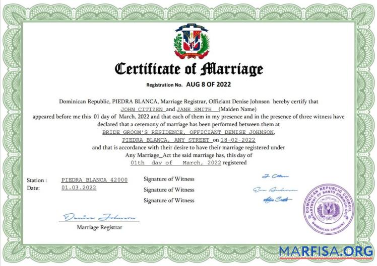 Blank Dominican Republic marriage certificate Word and PDF template